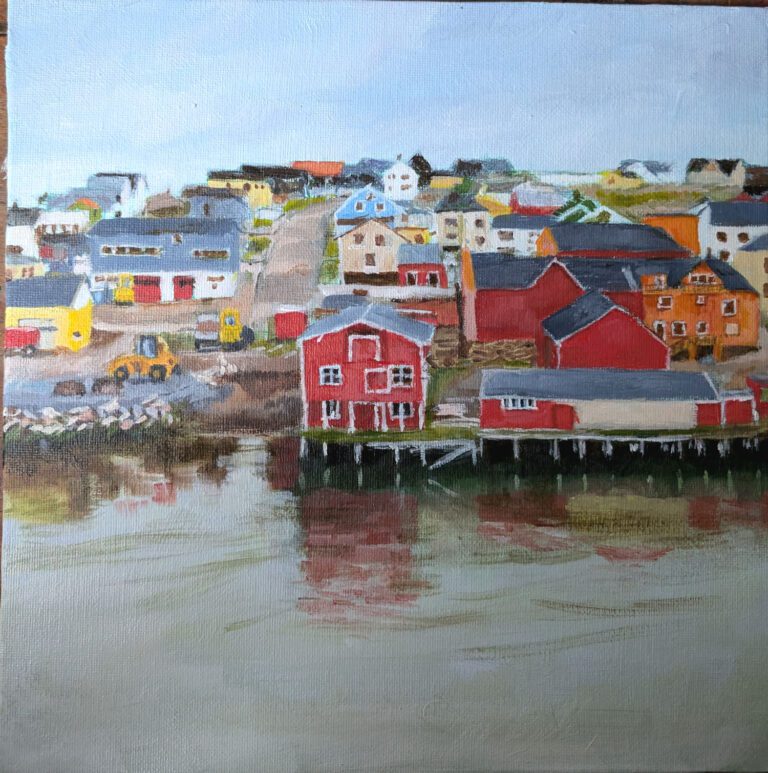 A small harbour in the North of Norway with colourful wooden buildings