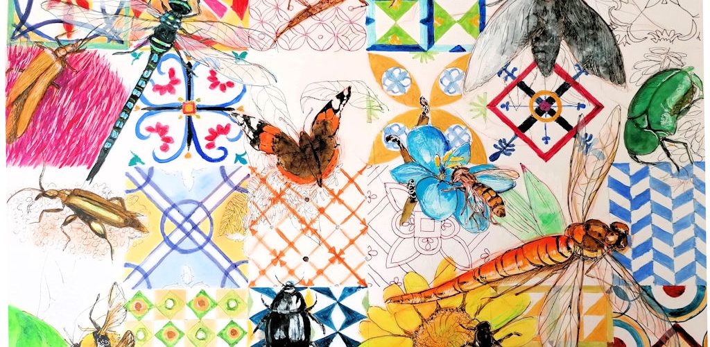 Insect tiles Insects on a background of floor tiles